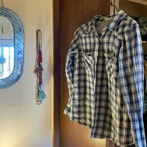 Two Lovestitch size M flannel style tops.